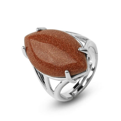 Color Stone Olive Shape Adjustable Ring