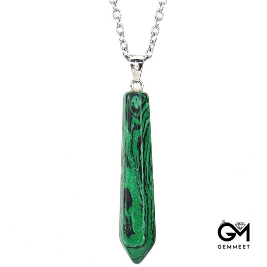 Malachite Hexagon Pointy Pyramid Yoga Pendant Necklace