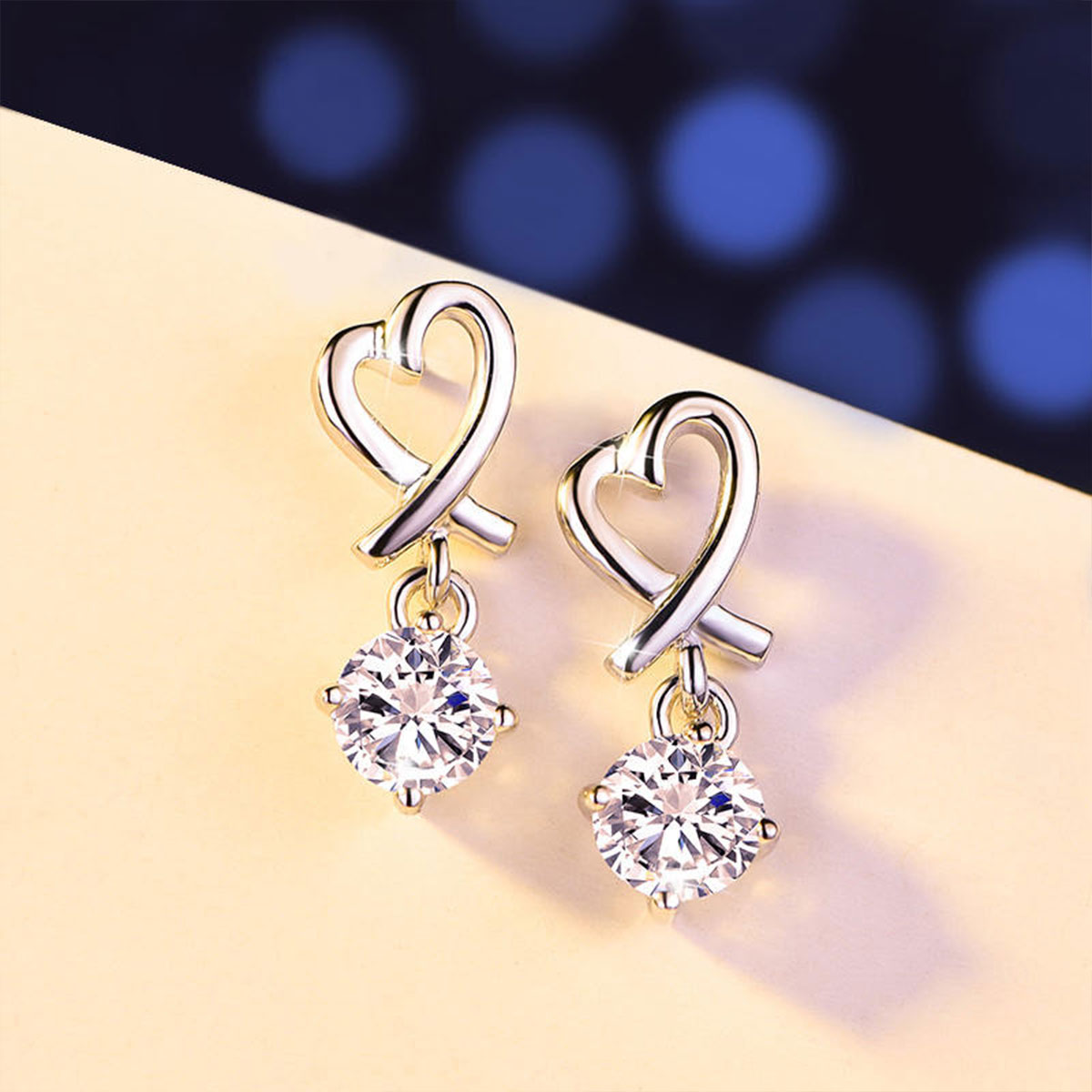 White Gold Hollow Heart Shape Drop Earrings