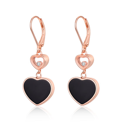 Rose Gold Red Agate Double Heart Shape Stud Earrings