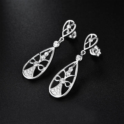 White Gold Hollow Design Drip Shape Drop Earrings