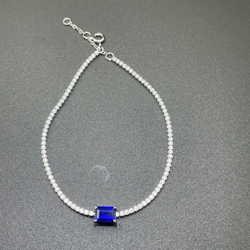 White Gold Square Blue Sapphire Tennis Bracelet