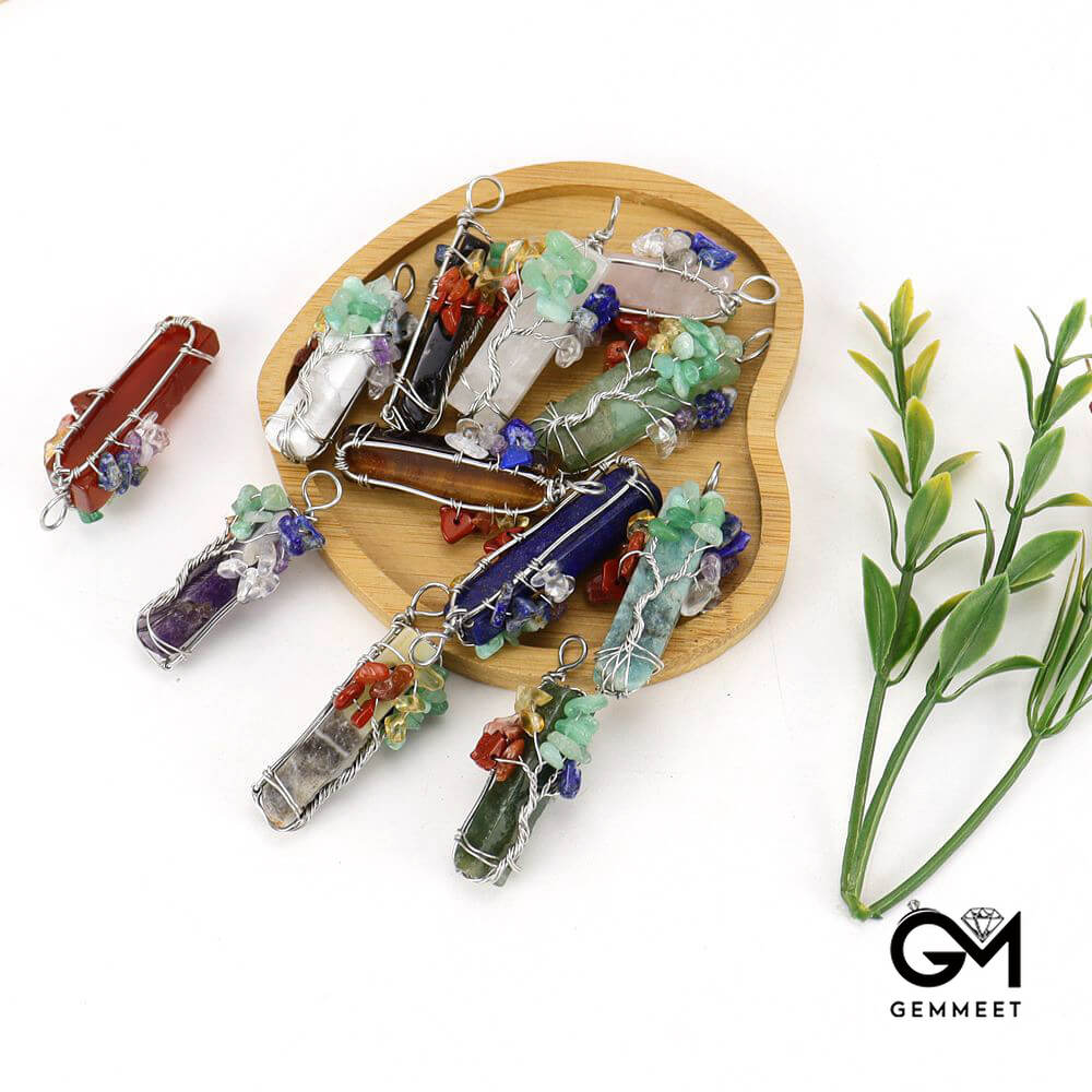 Irregular Agate Strip Tree of Life Pendant Necklace