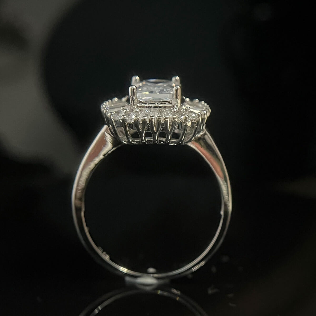 White Gold Emerald Cut Full Stones Ring