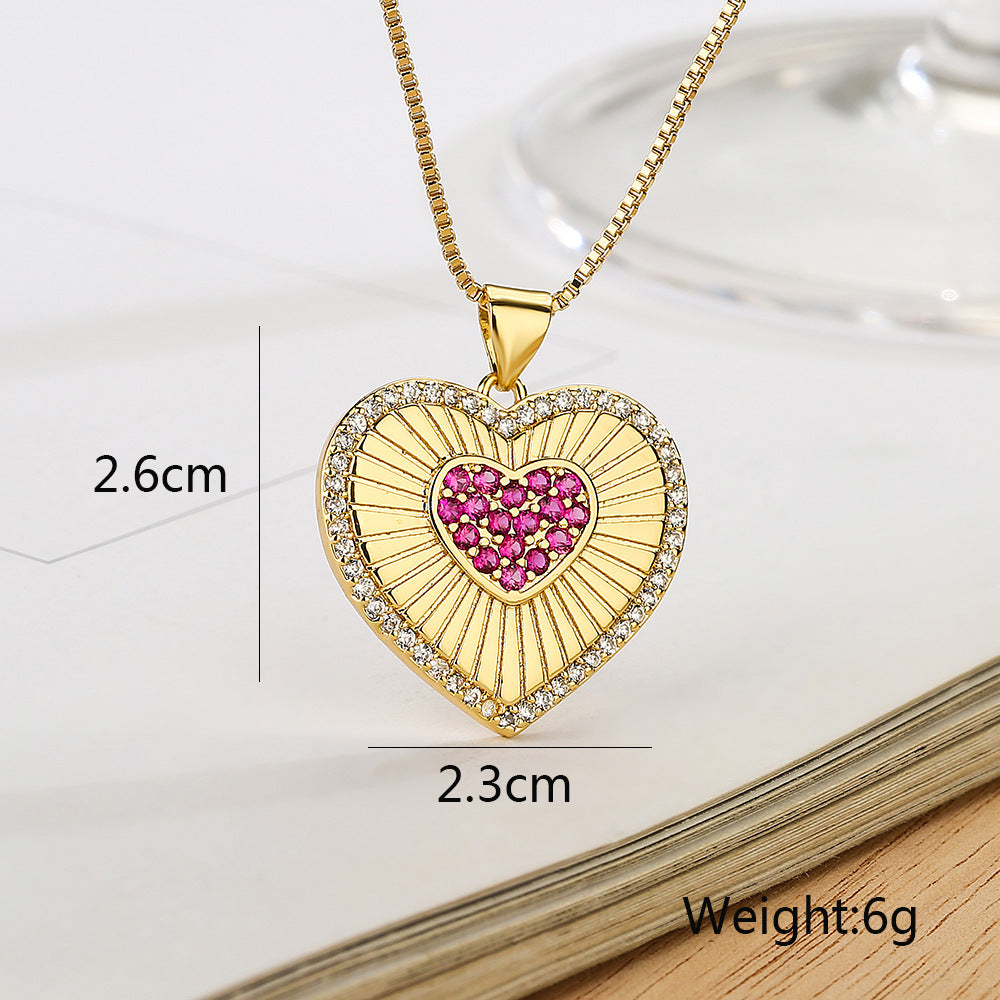 Cute Full Stones Halo Heart Pendant Necklace