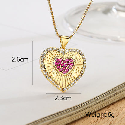 Cute Full Stones Halo Heart Pendant Necklace