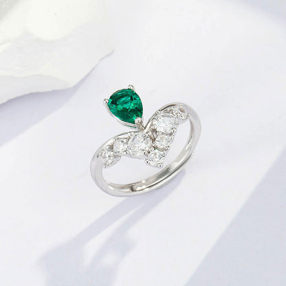 White Gold S925 Drip Emerald Crown Shape Adjustable Rings