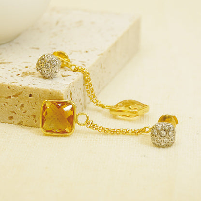 Golden Square Yellow Sapphire Drop Earrings