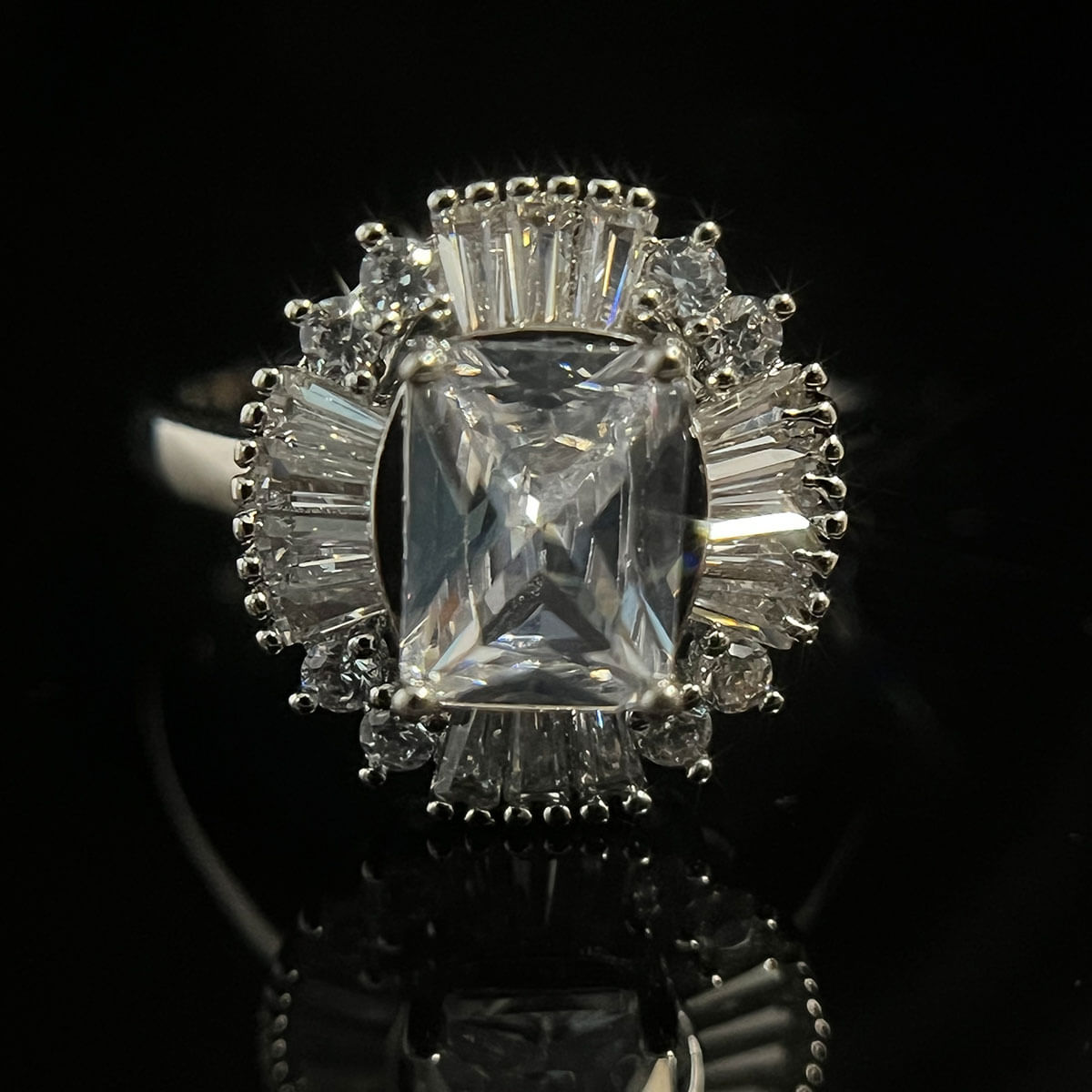 White Gold Emerald Cut Full Stones Ring