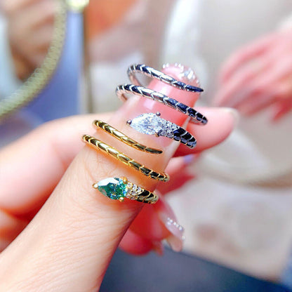 Light Luxury Water Drop Zircon Ring Small Snake Ring Fashion Personality Versatile Winding Snake Ring