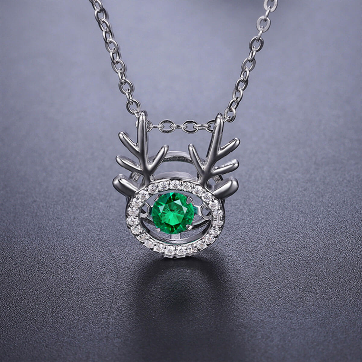 White Gold Elk Shape Hollow Beating Emerald Chain