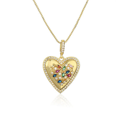 Cute Full Stones Halo Heart Pendant Necklace