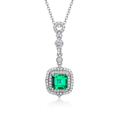 White Gold Cushion Shape Double Halo Emerald Chain