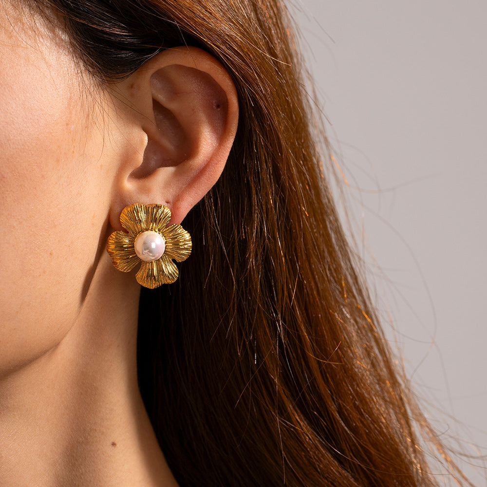 18k Gold-plated Petaled Beaded Earrings