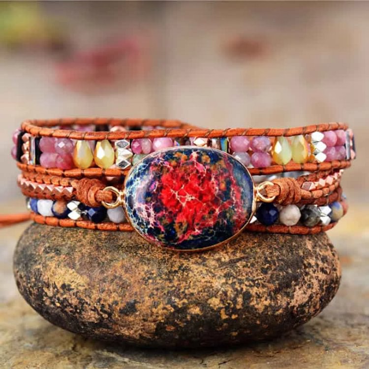 Natural Pink Emperor Stone Agalmatolite Wrap Bracelet