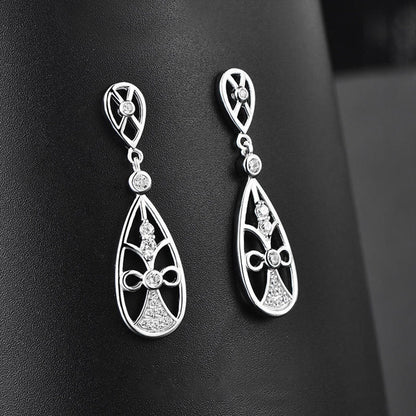 White Gold Hollow Design Drip Shape Drop Earrings