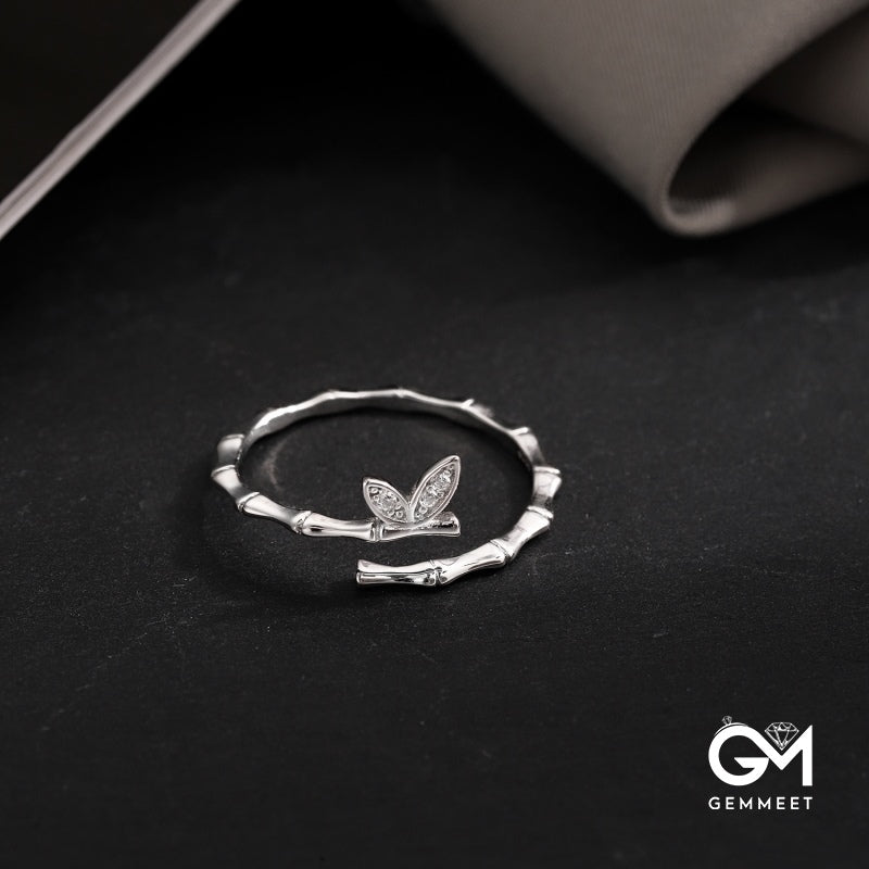 S925 Sterling Silver Butterfly Wing Bamboo Ring