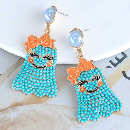 Halloween Funny Cute Bow Knot Ghost Bead Earrings