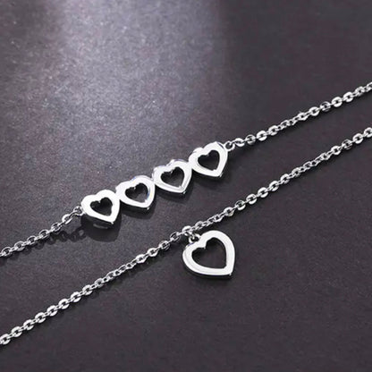 White Gold Double Layer Hollow Heart Shape Adjustable Bracelet