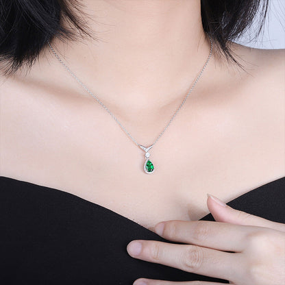 White Gold Drip Shape Emerald Full Stones Chain