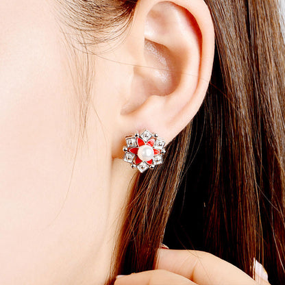 2 IN 1 Sunflower Shape Pearl Enamel Changeable Stud & Drop Earrings