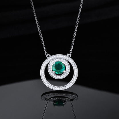 White Gold Infinite Style Double Circle Halo Emerald Chain