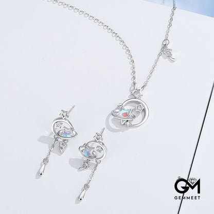 925 Silver Star Moon Moonstone Necklace