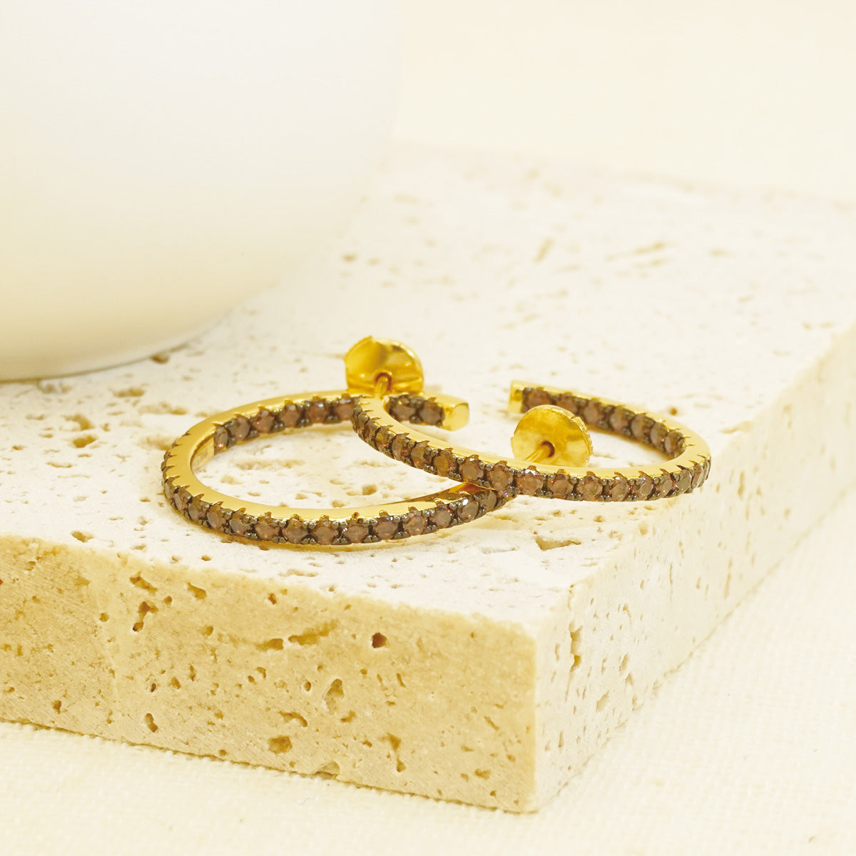 Golden Brown Stones Hoop Earrings