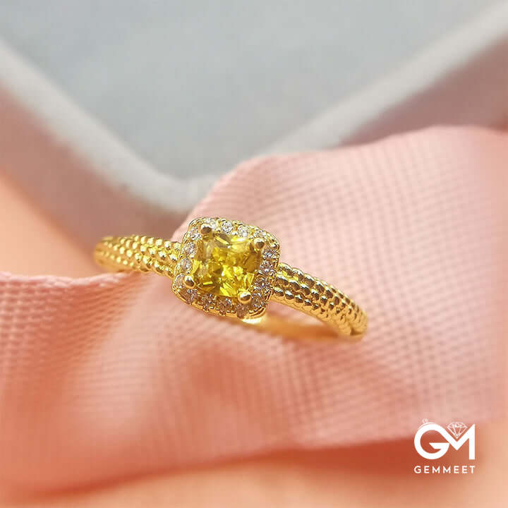 "Moonlit Golden Kiss" - Small Sugar Cube Citrine 18k Gold Plated Ring