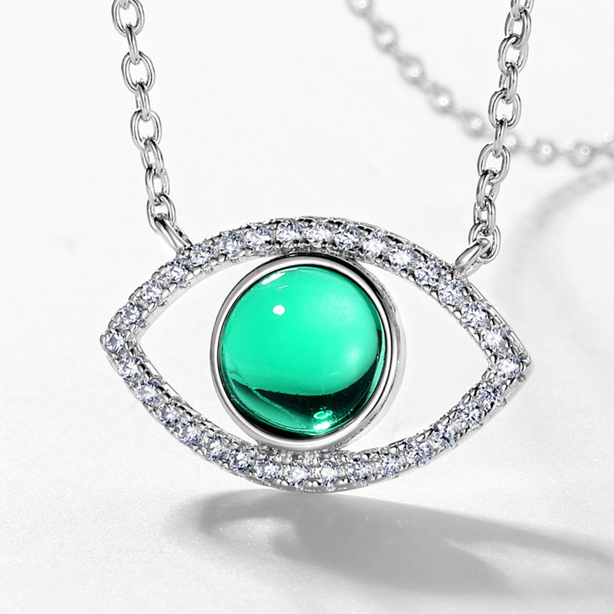 White Gold Eye Shape Hollow Emerald Chain