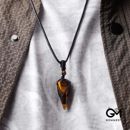 Tiger Eye Stones Pointed Pendant Necklace