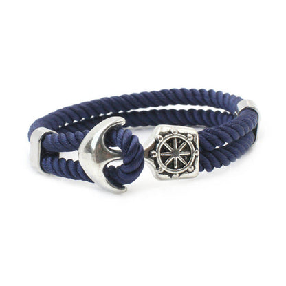 Navy Anchor Vintage Braided Bracelet