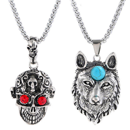 Domineering Simple Alloy Wolf Head Men's Skull Necklace