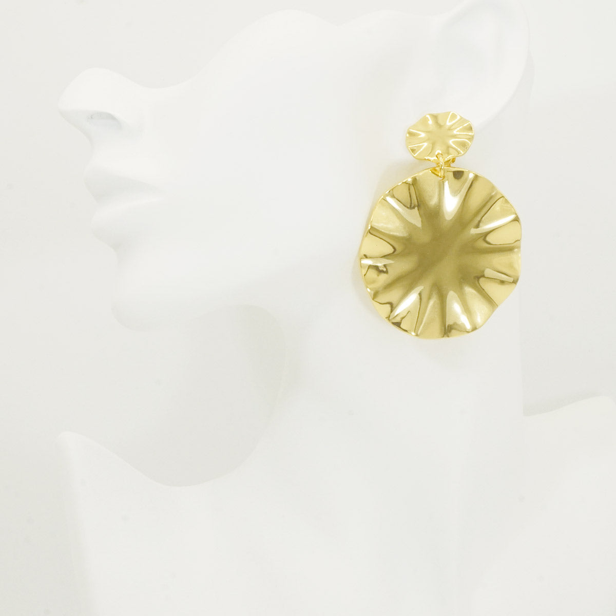 Wavy Textures Disc Gold Big Drop Earrings