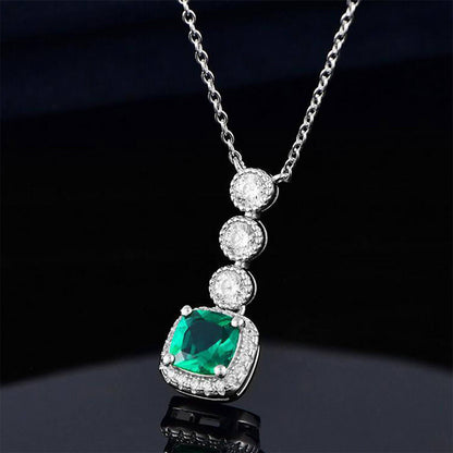 Triple Stones Cushion Shape Halo Emerald Chain