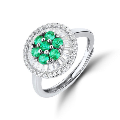 White Gold Circle Halo Emerald Signet Ring