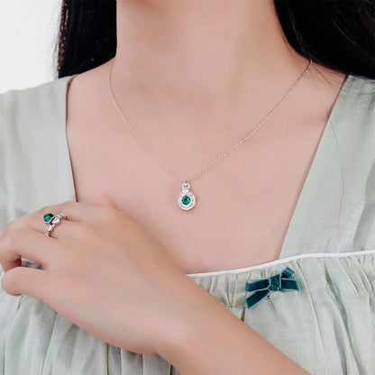 White Gold Fruit Shape Emerald Pendant Chain