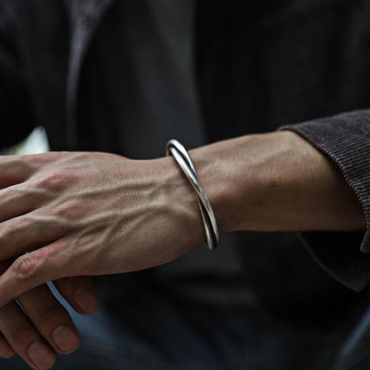 Vintage Men Weave Silver Opening Bracelet