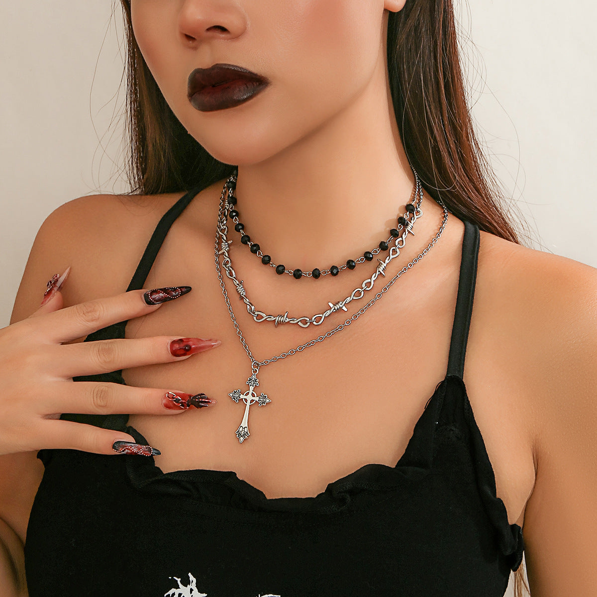 Halloween Cross Pendant  Layers Choker Necklace