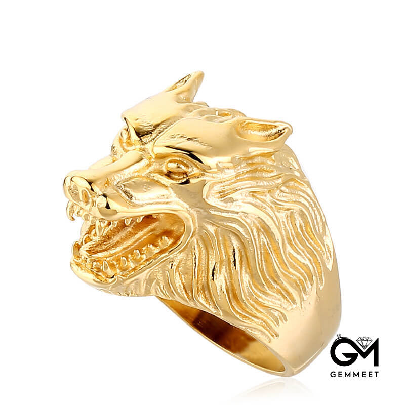 Gold Black Vintage Wolf Head Stainless Steel Ring