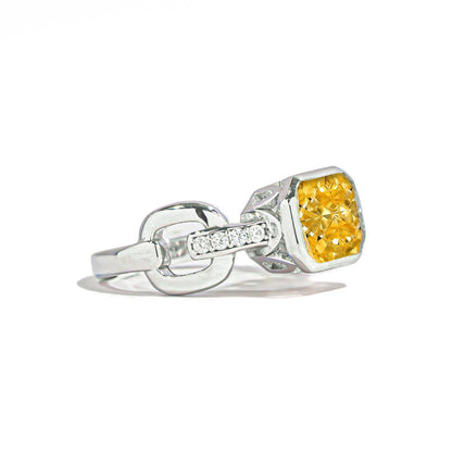 White Gold Bezel Setting Yellow Gem Retro Ring