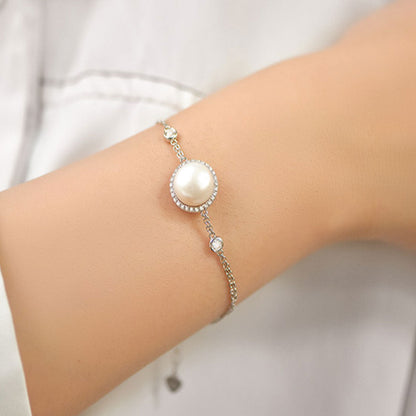 White Gold Big Organic Pearl Halo Bracelet