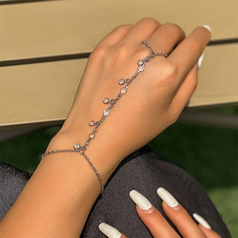 Beach Imitation Pearl Metal Chain Back Chain Fashion Simple Rhinestone Mitten Bracelet