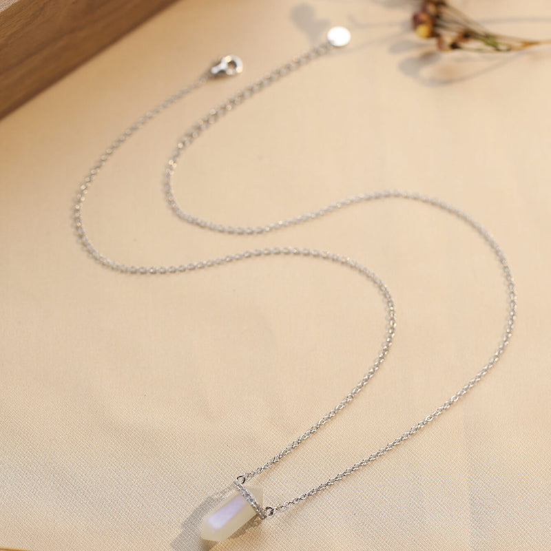 Hexagonal Column Moonstone Crystal Pendant Necklace