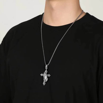 Men's Prayer Hand Cross Necklace