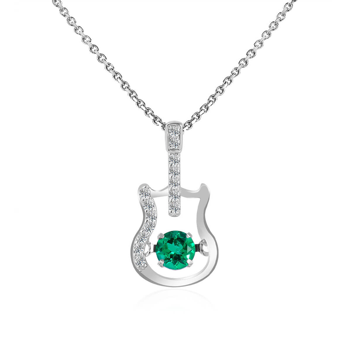 White Gold Guitar Shape Hollow Beating Emerald Chain