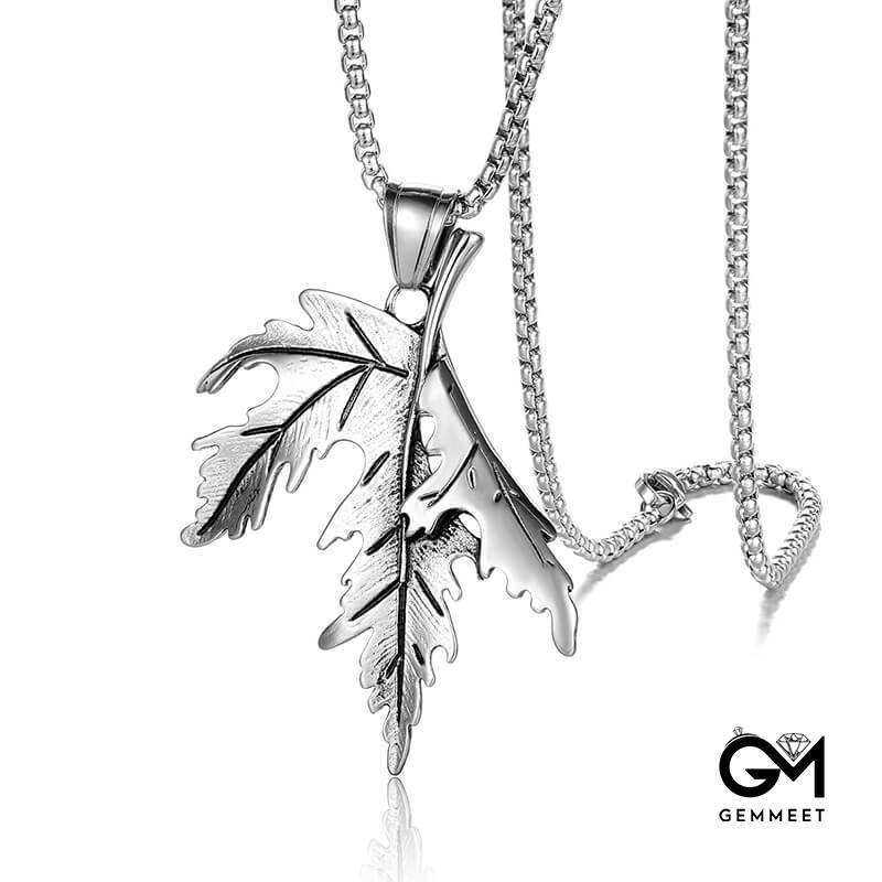 Stainless Steel Plant Leaf Pendant Necklace