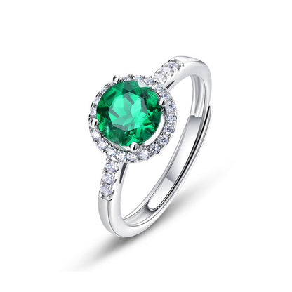 White Gold S925 Silver Olive Cut Emerald Halo Ring