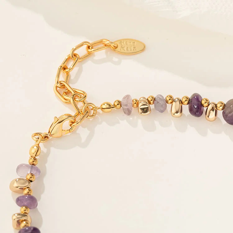 Gold Clavicle Chain Geometric Irregular Amethyst Necklace