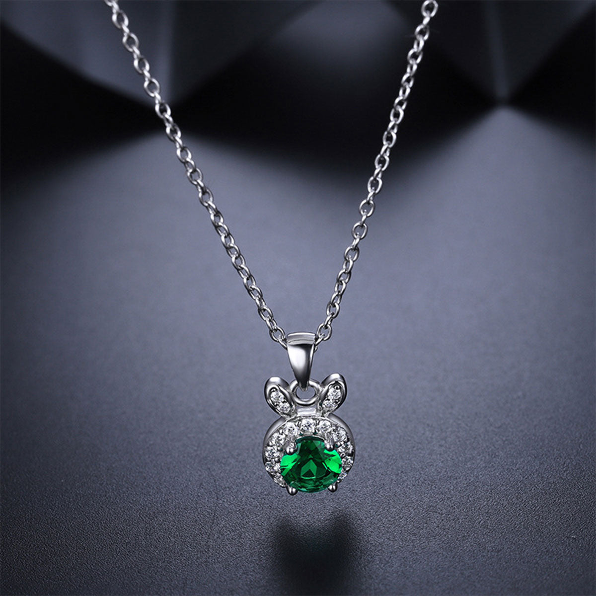 Rabbit Shape Halo Emerald Pendant Chain